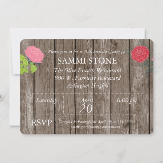 Gemengde bloemen op Weathered Wood Birthday Invite Kaart (Achterkant)
