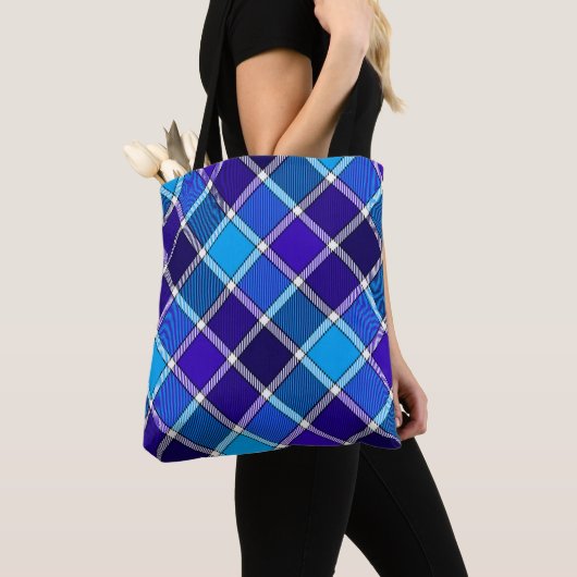 Gemengde Blue Tartan Canvas tas (Dichtbij)