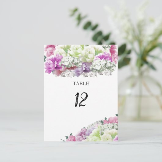 Gemengde Bouquet Floral Table Seating Number Kaart (Staand voorkant)