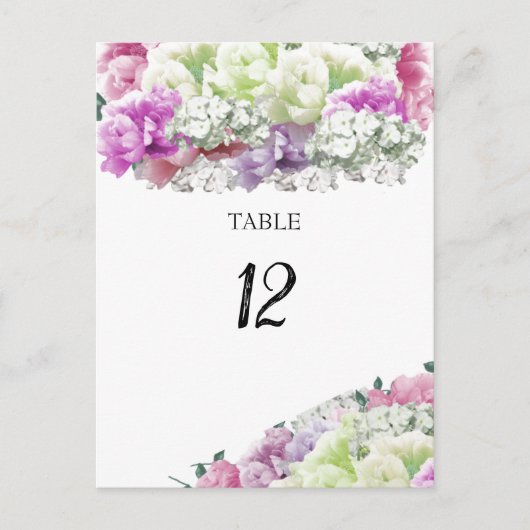 Gemengde Bouquet Floral Table Seating Number Kaart (Voorkant)