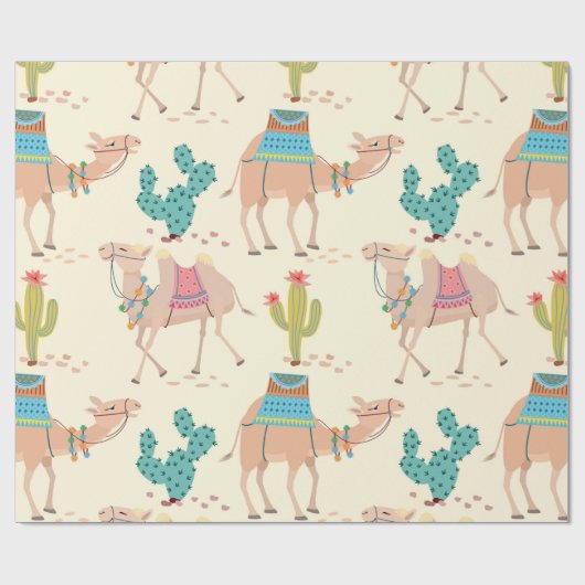 Gemengde cactus en kamelenpatroon cadeaupapier (Vlak)