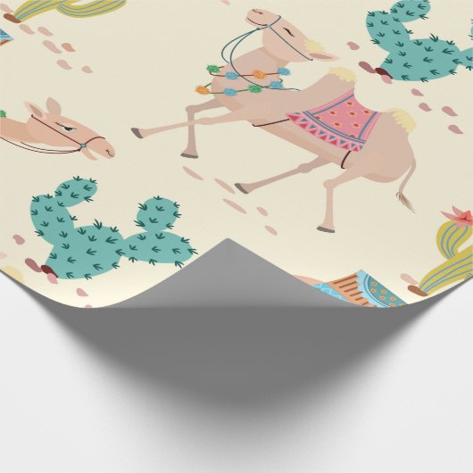 Gemengde cactus en kamelenpatroon cadeaupapier (Hoek)