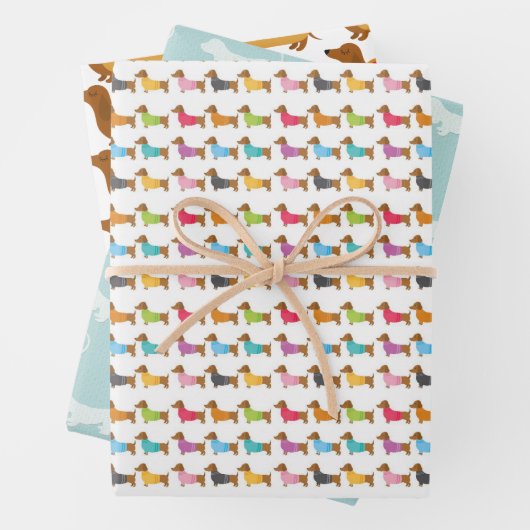Gemengde Dachshund Wrapping Papier Blad Sets Inpakpapier Vel (In situ)