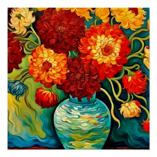 Gemengde Dahlia's in vaas Perfect Poster (Voorkant)