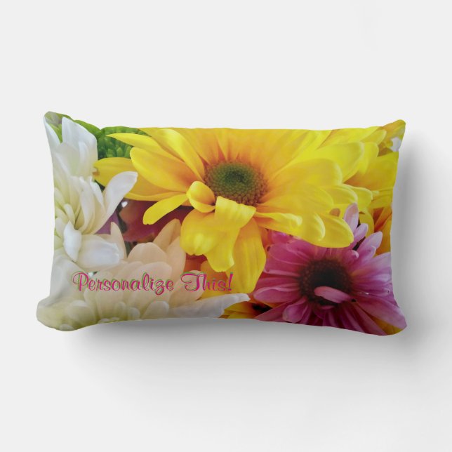 Gemengde Daisies Bouquet-Lumbar Pillow Kussen (Voorkant)