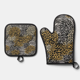 Gemengde dierenprint Zebra Leopard Tiger Gemengde  Ovenwant & Pannenlap Set