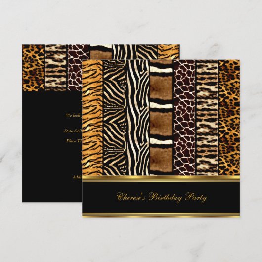 Gemengde dierlijke afdrukken Gold Black 2 Kaart (Voorkant / Achterkant)