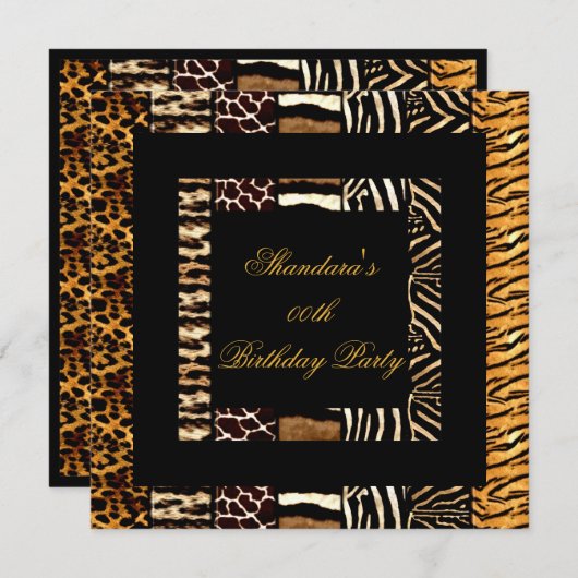 Gemengde dierlijke afdrukken Gold Black Birthday P Kaart (Voorkant / Achterkant)