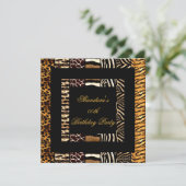 Gemengde dierlijke afdrukken Gold Black Birthday P Kaart (Staand voorkant)