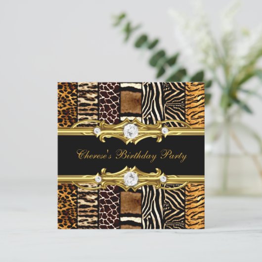 Gemengde dierlijke afdrukken Gold Black op feestda Kaart (Staand voorkant)