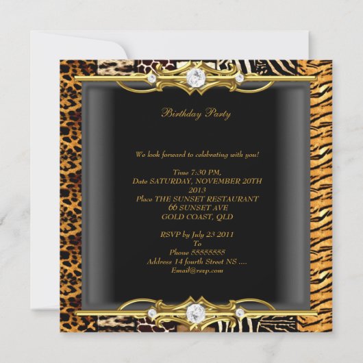 Gemengde dierlijke afdrukken Gold Black op feestda Kaart (Achterkant)