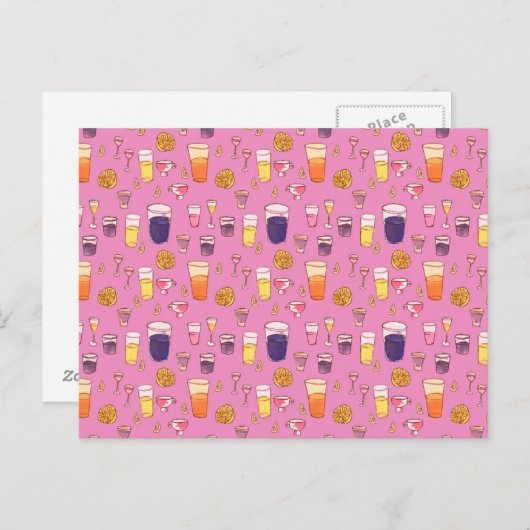 Gemengde Drinken Roze Briefkaart (Voorkant / Achterkant)