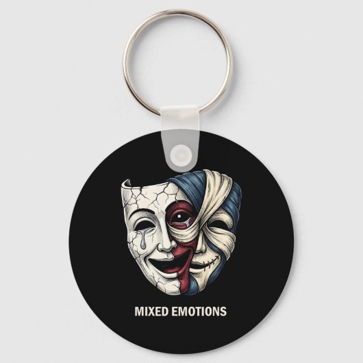 Gemengde Emoties Masker Donkere Esthetiek Goth Gra Sleutelhanger (Voorkant)