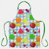 Gemengde Fruit Blue en White Check Pattern Cute Schort (Voorkant)