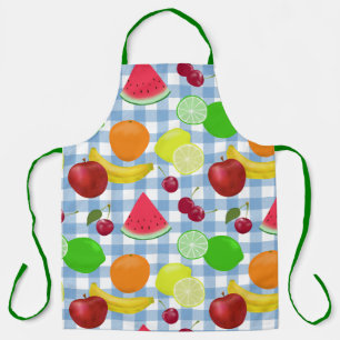 Gemengde Fruit Blue en White Check Pattern Cute Schort