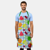 Gemengde Fruit Blue en White Check Pattern Cute Schort (Gedragen)