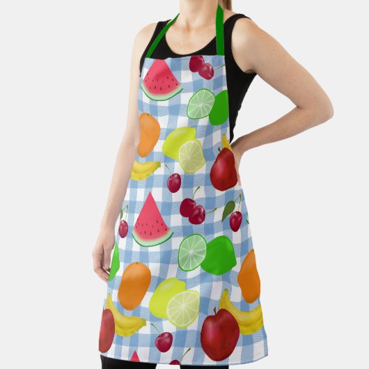 Gemengde Fruit Blue en White Check Pattern Cute Schort (Insitu)