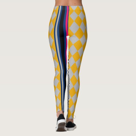 Gemengde geruite Argyle Stripes Structuur Patroon Leggings (Achterkant)