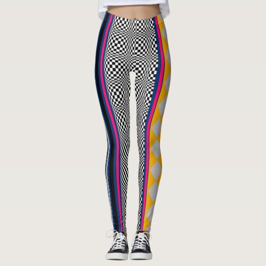 Gemengde geruite Argyle Stripes Structuur Patroon Leggings (Voorkant)