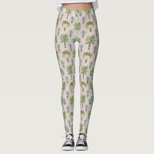 Gemengde groene palmbomen leggings (Voorkant)