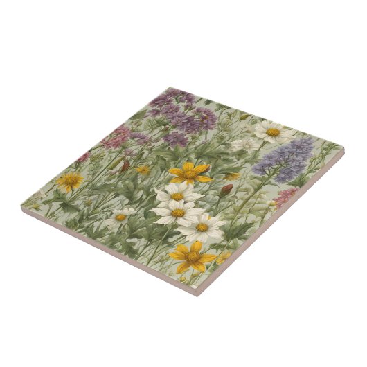  gemengde kleur bloeiende wilde bloemen tegeltje (Zijkant)