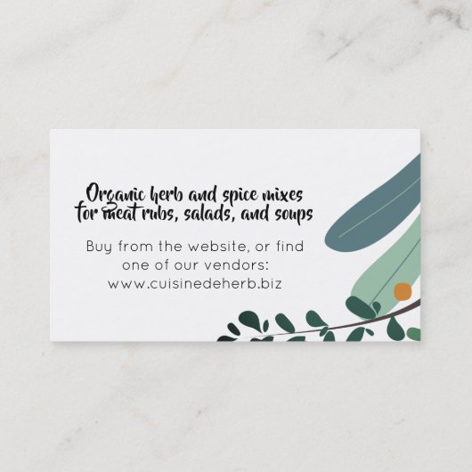 Gemengde kruiden specerijen kok catering visitekaa visitekaartje (Achterkant)