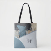 Gemengde Media Abstract Grijs Blauw Initiaal Monog Tote Bag (Voorkant)