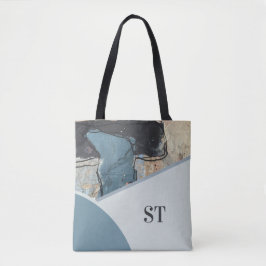 Gemengde Media Abstract Grijs Blauw Initiaal Monog Tote Bag