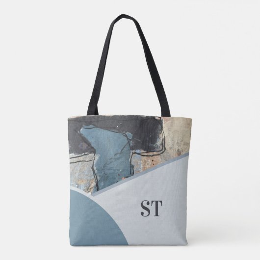 Gemengde Media Abstract Grijs Blauw Initiaal Monog Tote Bag (Achterkant)