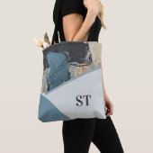 Gemengde Media Abstract Grijs Blauw Initiaal Monog Tote Bag (Dichtbij)