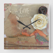 Gemengde Media Art Quote Flowers Vierkante Klok (Voorkant)