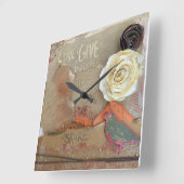 Gemengde Media Art Quote Flowers Vierkante Klok (Hoek)