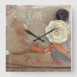 Gemengde Media Art Quote Flowers Vierkante Klok