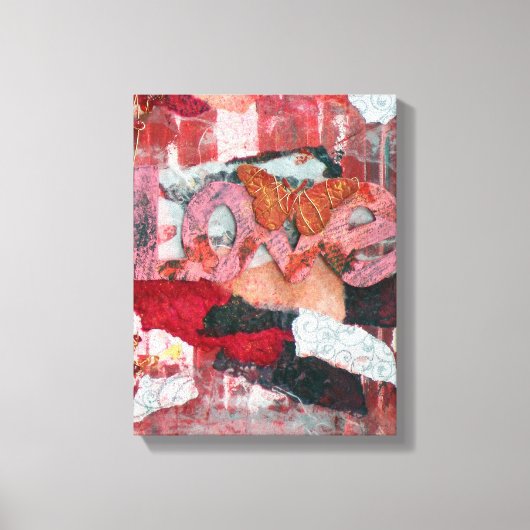 Gemengde Media Art Red Love Butterfly Canvas Afdruk (Voorkant)