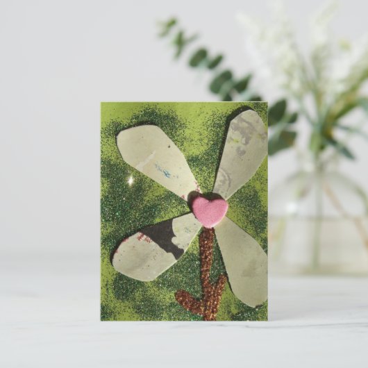 Gemengde media bloem roze hart centrum briefkaart (Staand voorkant)