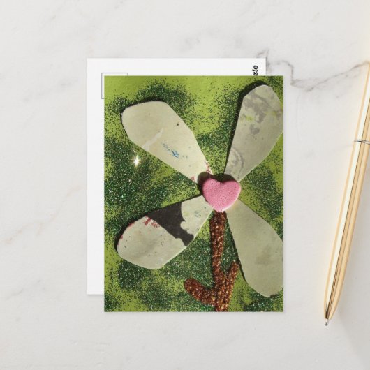 Gemengde media bloem roze hart centrum briefkaart (Voorkant / Achterkant in situ)