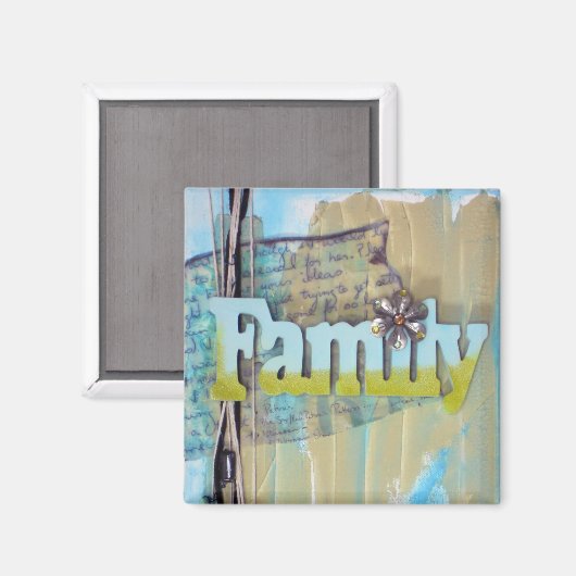 Gemengde Media Blue Green Family Art Magneet (Voorkant / Achterkant)