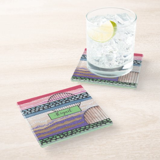 Gemengde media, diep roze, abstract modern, jouw n glazen onderzetter (Schuin)