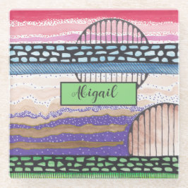 Gemengde media, diep roze, abstract modern, jouw n glazen onderzetter