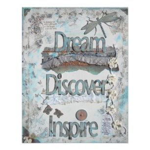 Gemengde Media Dream Ontdek Inspire Quote Art Prin Foto Afdruk