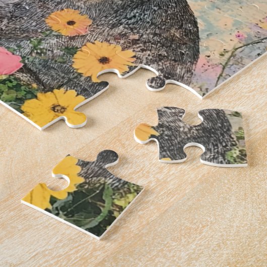 Gemengde media grijs konijn legpuzzel (Zijkant)