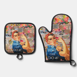 Gemengde Media Inspirerend Rosie de Riveter Ovenwant & Pannenlap Set