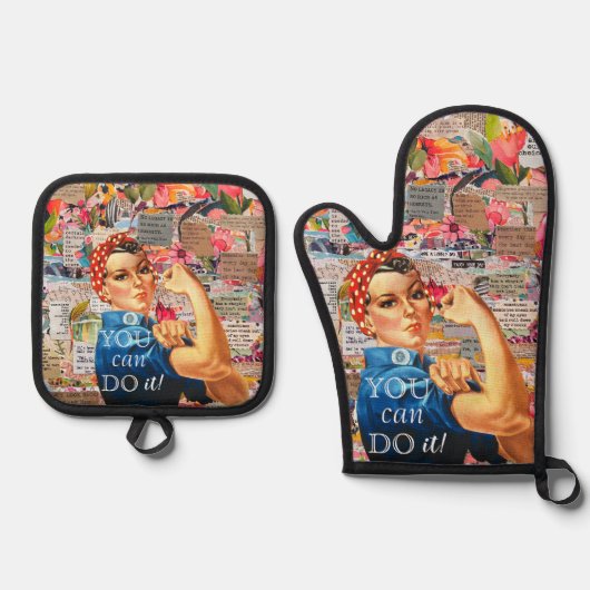 Gemengde Media Inspirerend Rosie de Riveter Ovenwant & Pannenlap Set (Voorkant)