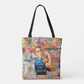 Gemengde Media Inspirerend Rosie de Riveter Tote Bag (Achterkant)