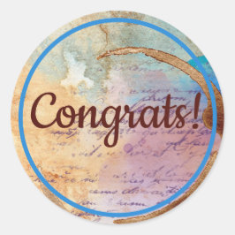 Gemengde Media Koffee Stain Junk Journal Congrats  Ronde Sticker