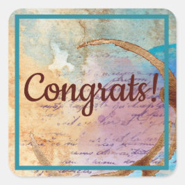 Gemengde Media Koffee Stain Junk Journal-felicitat Vierkante Sticker