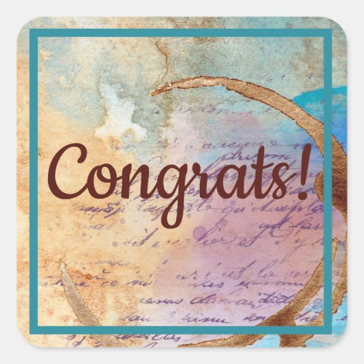 Gemengde Media Koffee Stain Junk Journal-felicitat Vierkante Sticker (Voorkant)