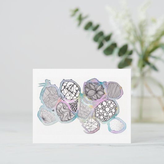 Gemengde media, pastelkleuren en zwart-wit briefkaart (Staand voorkant)