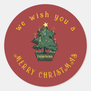 Gemengde Media Retro Merry-kerstboom Ronde Sticker