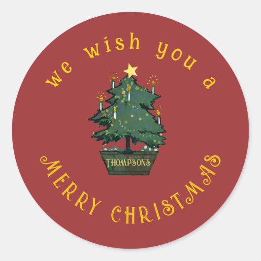 Gemengde Media Retro Merry-kerstboom Ronde Sticker (Voorkant)